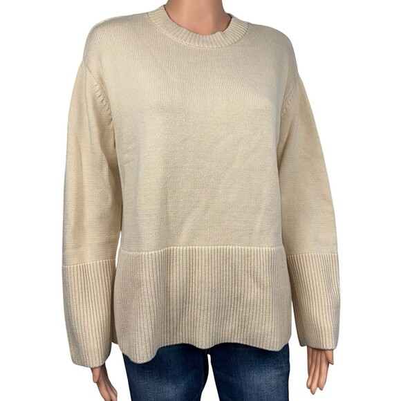 GAP Sweater Womens Medium Taupe Knit Crewneck Long Sleeve Cotton Pullover New - Picture 1 of 8